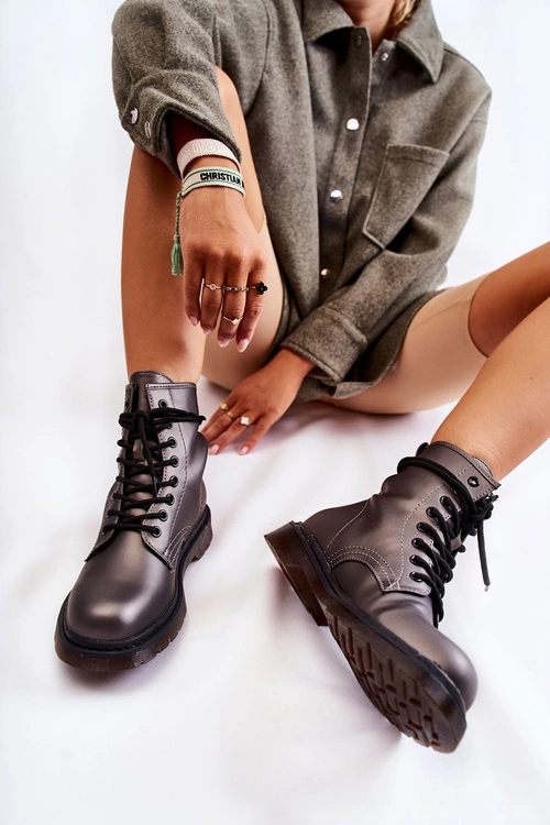 Damskie Botki Glany Wiązane Ciemnoszare Lavita