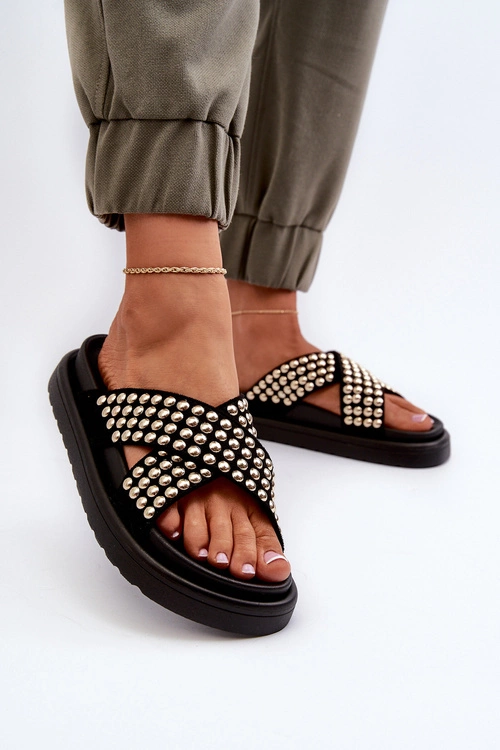 Damskie Zdobione Klapki Na Platformie Czarne Niraela