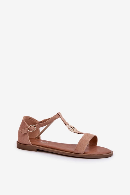 Płaskie Sandały Damskie Ze Złotą Ozdobą Vinceza 17321 Beżowe