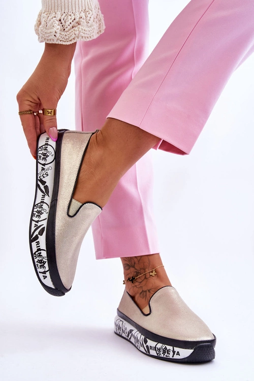 Damskie Skórzane Tenisówki Slip-On Złote Ottavia