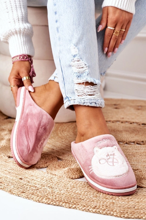 Welurowe Papcie Z Kotem Ciemnoróżowe Good Morning