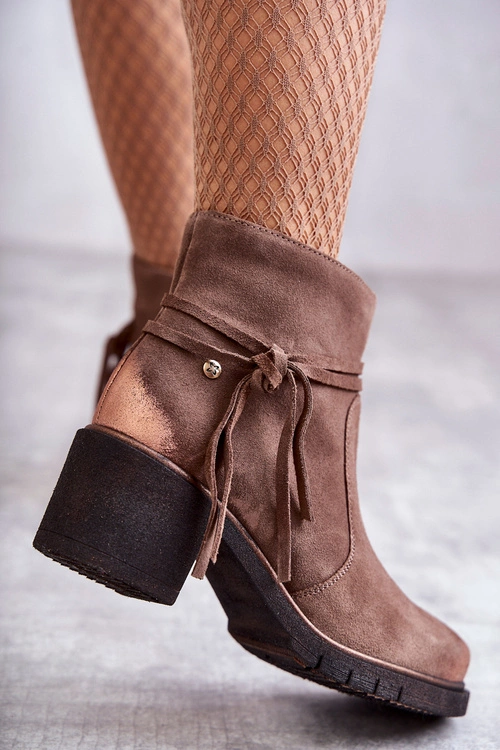 Damskie Zamszowe Botki Maciejka 05720-14 Jasnobrązowe