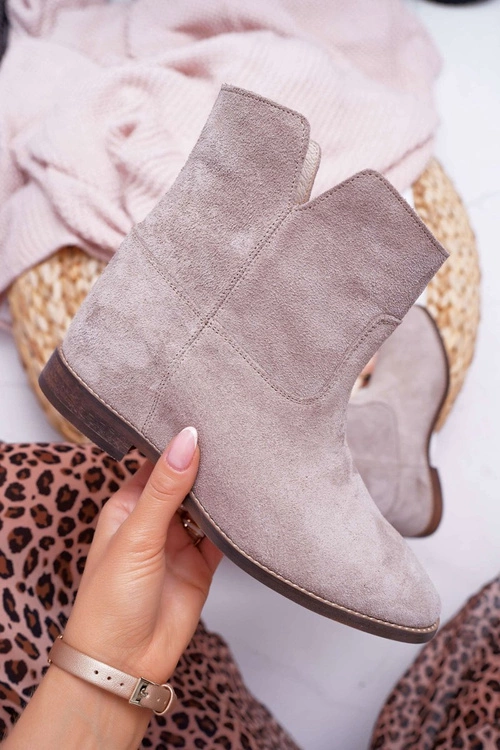 Botki Damskie Ukryty Koturn Płaski Obcas Cappuccino Jasne Nicole 2419