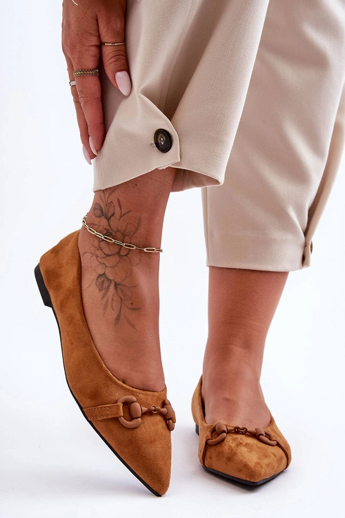 Zamszowe Baleriny Z Ozdobą Brązowe Noldaia