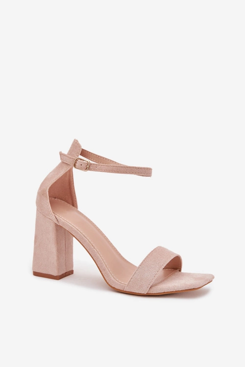 Sandały Damskie Na Słupku Z Eko Zamszu Beżowe Elirae