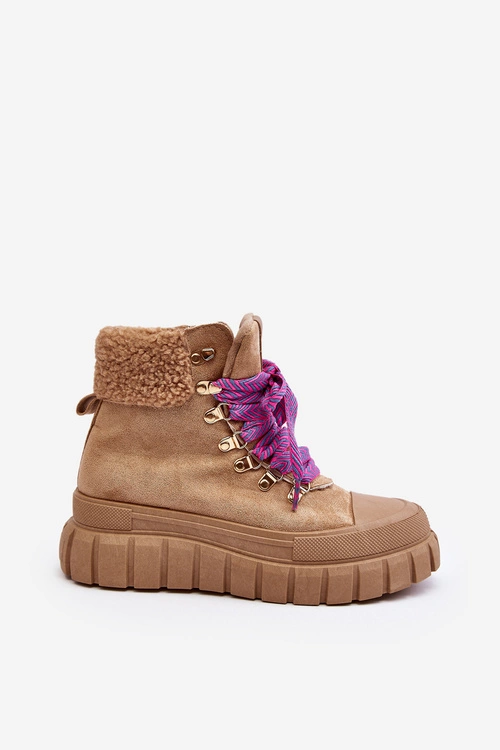 Ocieplane Botki Trapery Na Grubej Podeszwie Brązowe Ralotta