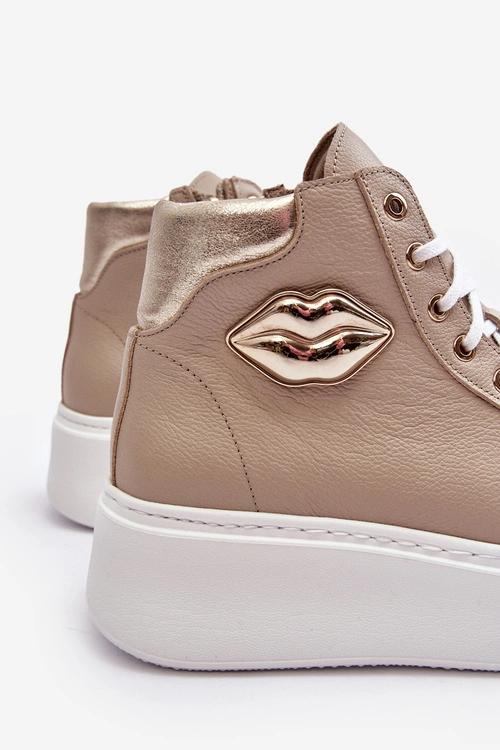 Trampki Damskie Wysokie Na Suwak Lemar Beżowe Katerin