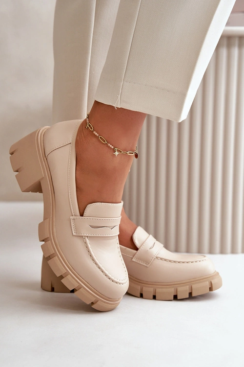 Damskie Półbuty Na Niskim Obcasie Z Eko Skóry Beżowe Menloa