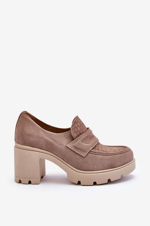 Zamszowe Półbuty Na Słupku I Platformie Ciemnobeżowe Lemar Arabell