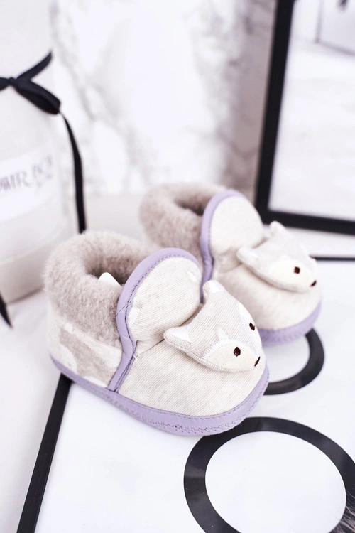 Dziecięce Papcie Na Gumce Z Liskiem Szare Leo