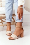 Sandały Z Plecionką Na Słupku Jasny Brąz Honeymoon