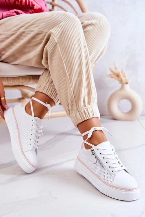 Sportowe Buty Na Platformie Biało-Różowe Louisa