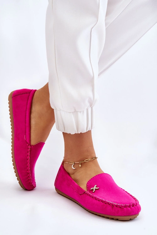 Damskie Zamszowe Mokasyny Z Ozdobą Fuksja Leah