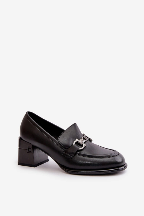 Eleganckie Skórzane Półbuty Damskie Na Słupku Czarne Vinceza 91116