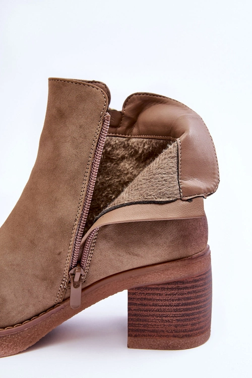 Zamszowe Klasyczne Botki Damskie Beżowe Limoso