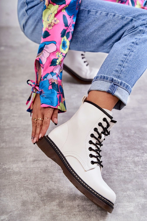 Damskie Botki Glany Wiązane Białe Lavita