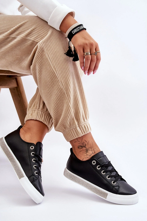 Niskie Trampki Damskie Z Dżetami Czarno-Białe Demira