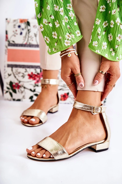 Damskie Skórzane Sandałki Złote Shanley