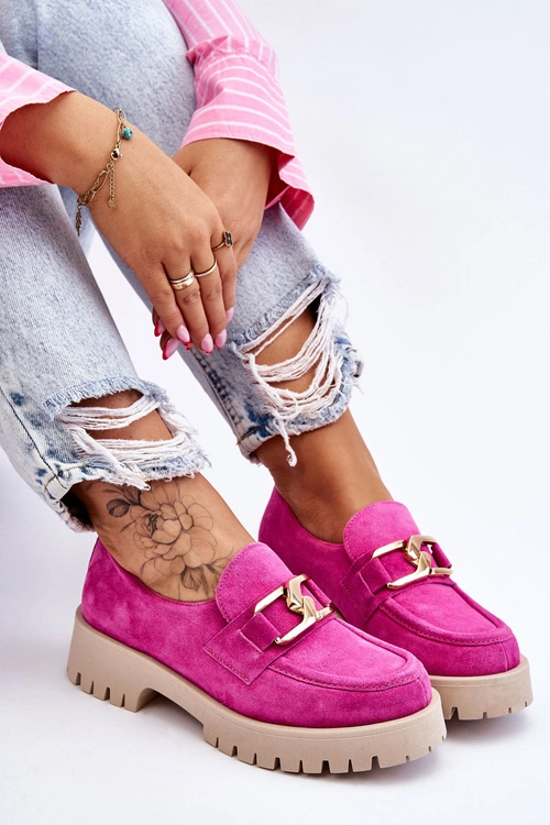 Modne Zamszowe Półbuty Loafery Fuksja Lemar Rayhan