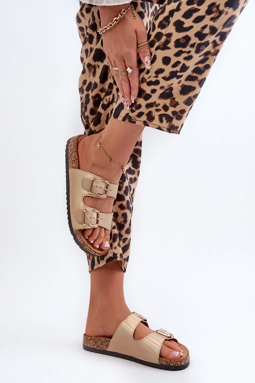 Klapki Damskie Z Klamrami Złote Fronila