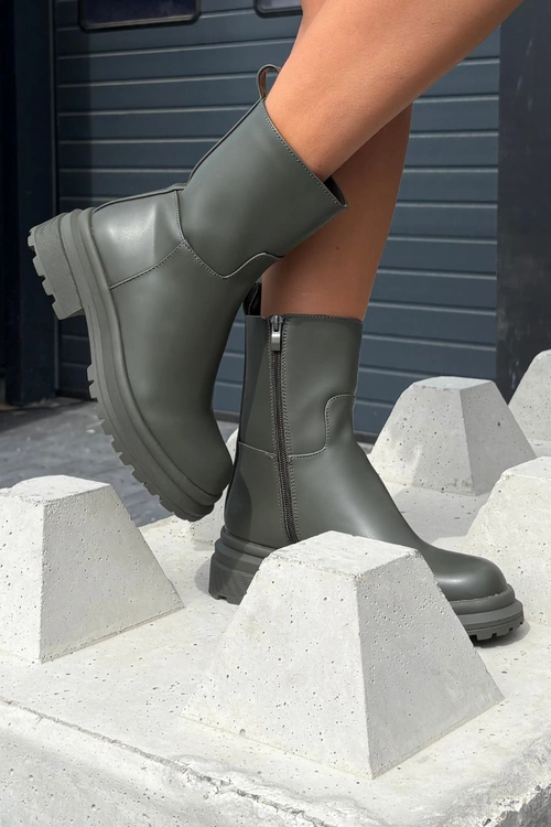 Botki Damskie Na Platformie I Płaskim Obcasie Zielone Levira