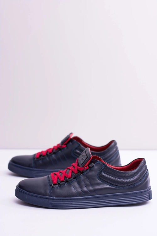 Męskie Skórzane Tenisówki Granatowe Elon