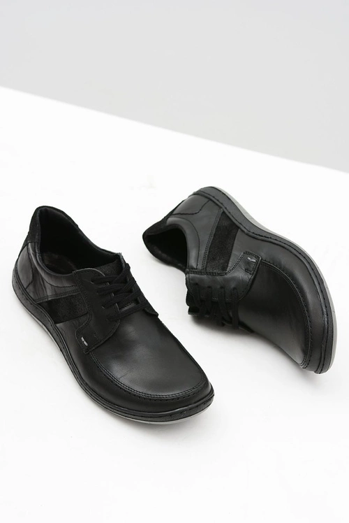 Skórzane Męskie Klasyczne Czarne Półbuty Rocco