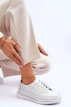 Damskie Skórzane Sportowe Buty Trampki Białe Elami