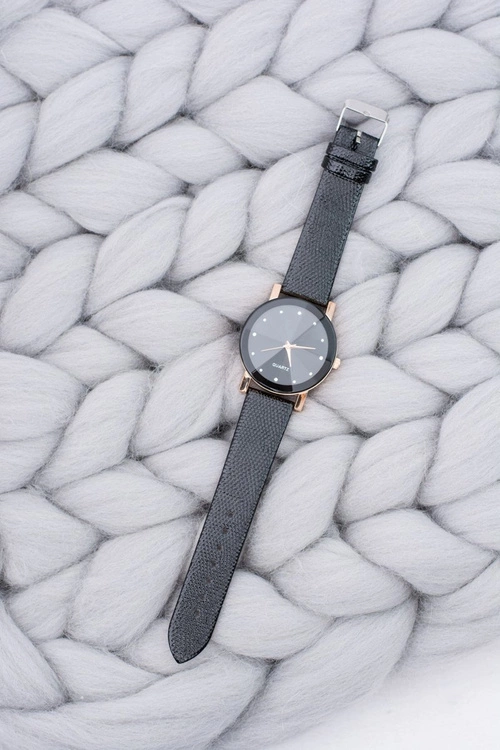 Elegancki Zegarek Damski Czarno Miedziany na Pasku