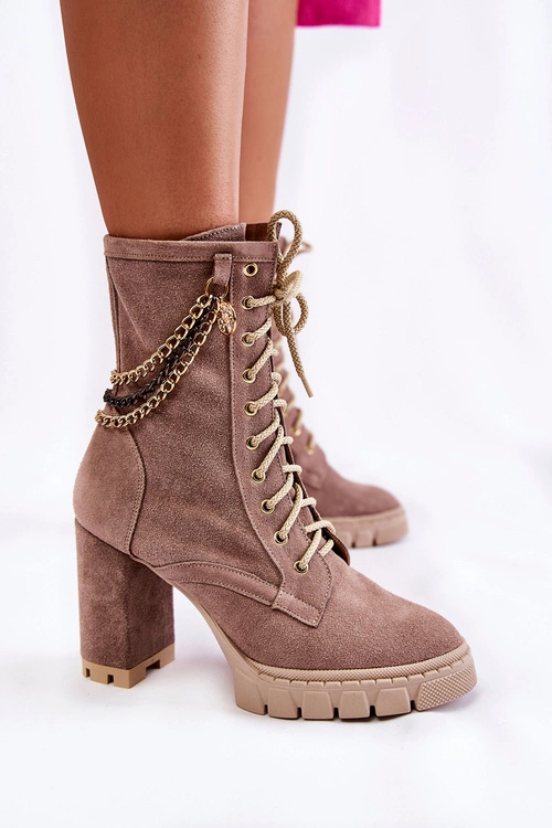 Zamszowe Botki Sznurowane Lewski Shoes 3244/G Beżowe