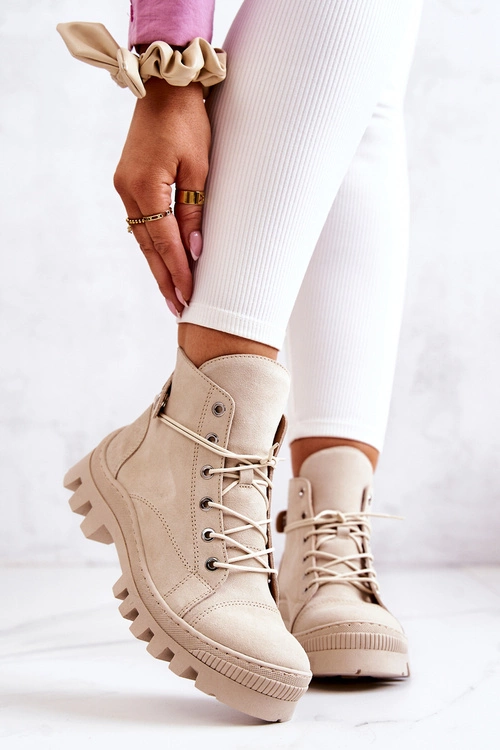 Botki Trapery Wiązane Beżowe Marsha