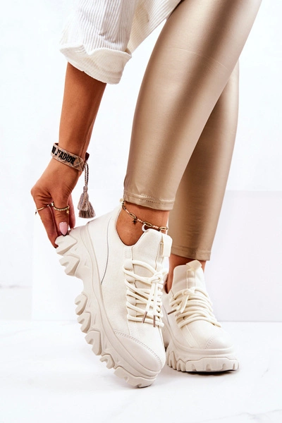 Damskie Sportowe Buty Sneakersy Jasnobeżowe Miles