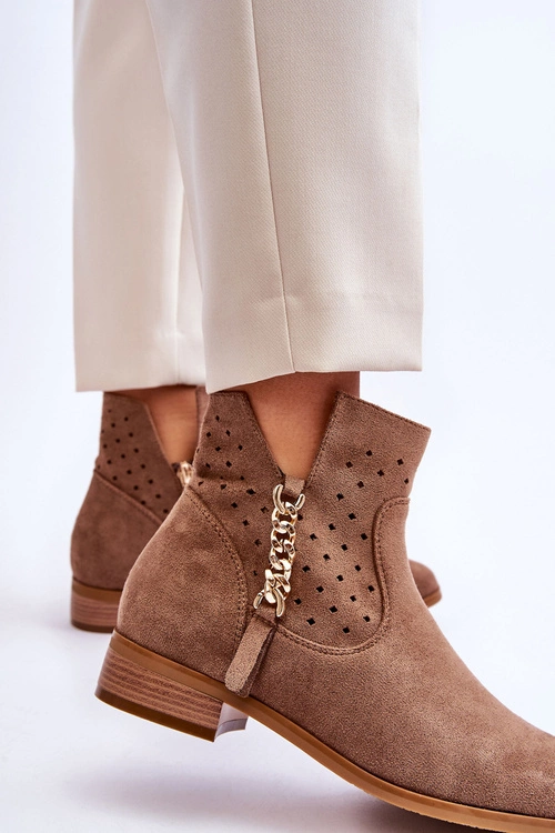 Damskie Zamszowe Botki Na Suwak Beżowe Belliano