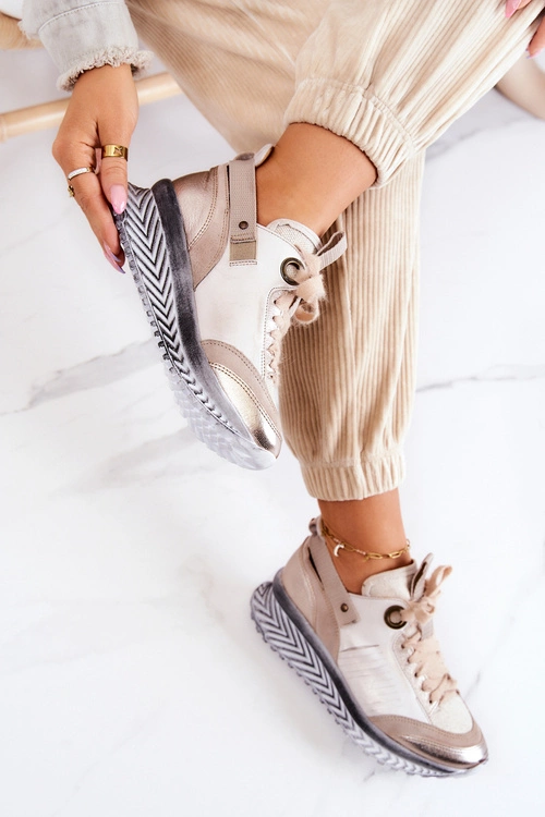 Damskie Skórzane Sneakersy Maciejka 04916-19 Beżowe