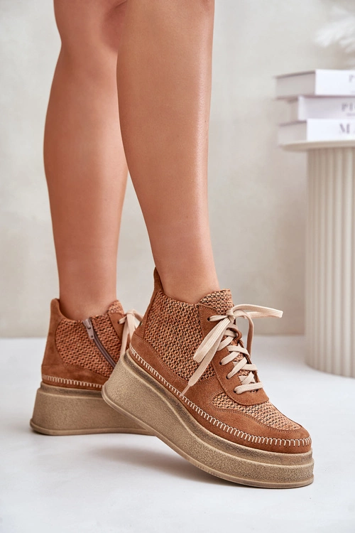 Skórzane Botki Na Platformie I Koturnie Maciejka 06759-29 Brązowe