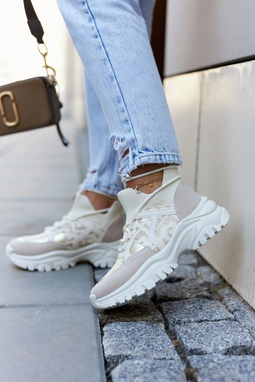 Sneakersy Buty Sportowe Beżowo-Złote Phinell