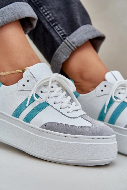 Zazoo N1068S8 Skórzane Niskie Sneakersy Damskie Na Platformie Białe