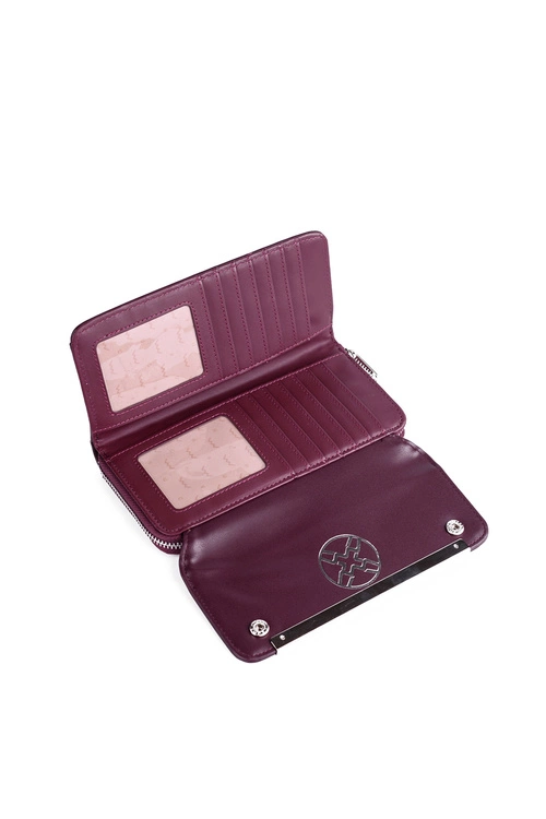 Duży Damski Skórzany Portfel Bordowy Elissie
