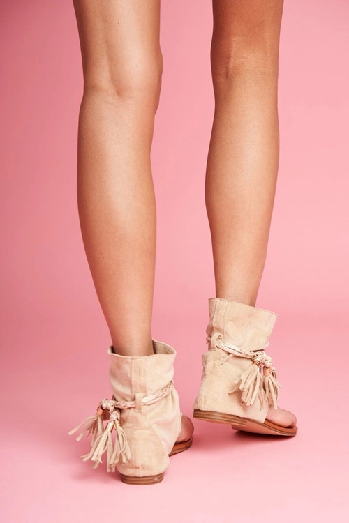 Damskie Sandałki Japonki Z Cholewką Beżowe SL1011 Madrit