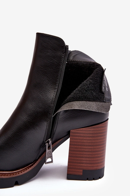 Damskie Skórzane Botki Na Słupku Czarne Brittney