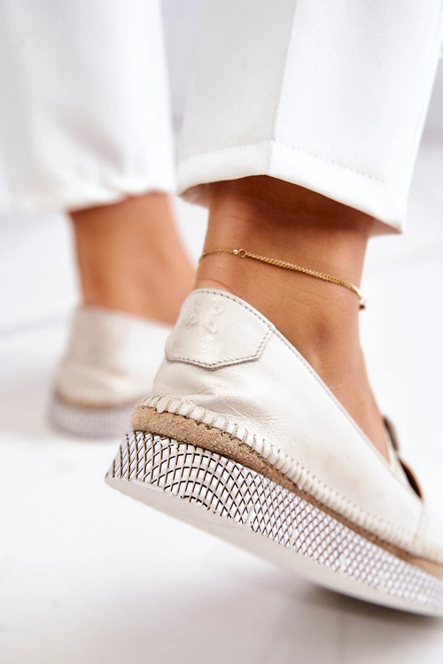 Damskie Skórzane Mokasyny Maciejka 05432-22 Jasnobeżowe