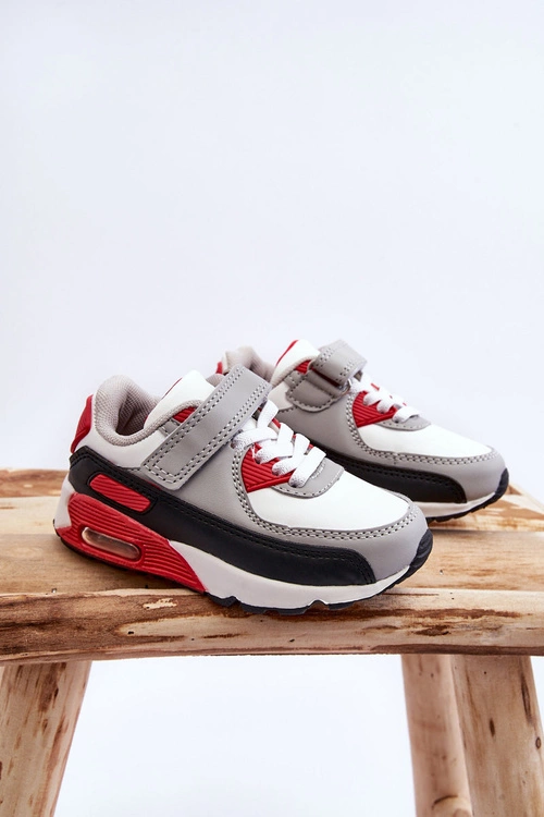 Dziecięce Skórzane Buty Sportowe Na Platformie Biało-Czerwone Lori