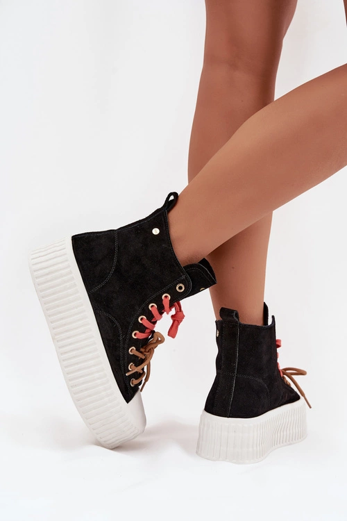 Zamszowe Ocieplane Trampki Damskie Na Masywnej Platformie GOE SS2N4046 Czarne