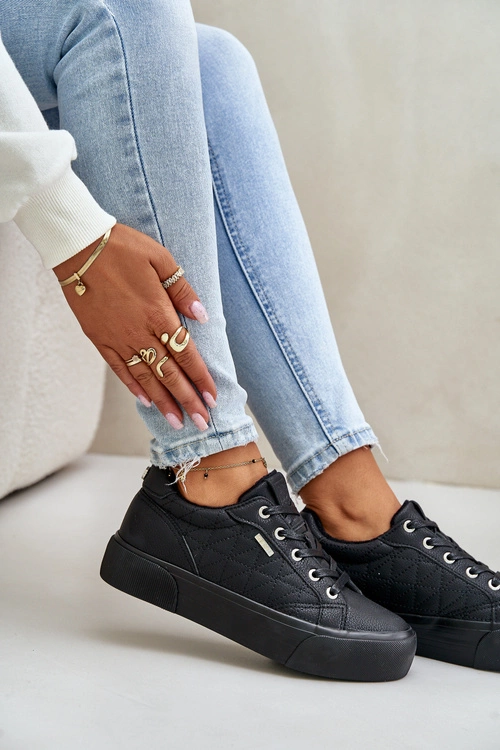 Trampki Damskie Na Platformie Ocieplane Big Star OO274A465 Czarne