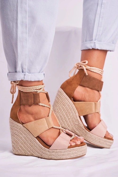 Sandałki Damskie Na Koturnie espadrylu Beżowe Beautiful One