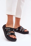 Klapki Damskie Z Materiałowymi Paskami Paris Na Platformie Czarne Celinea