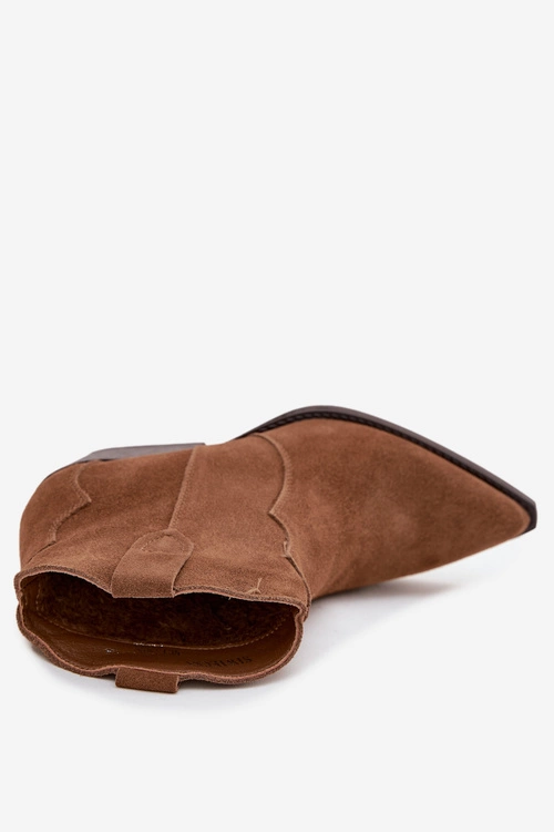 Wsuwane Botki Kowbojki Damskie Z Naturalnego Zamszu Camel Beretta