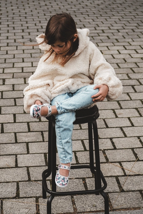 Dziecięce Baleriny W Kwiatuszki Granatowo-Szare Noah