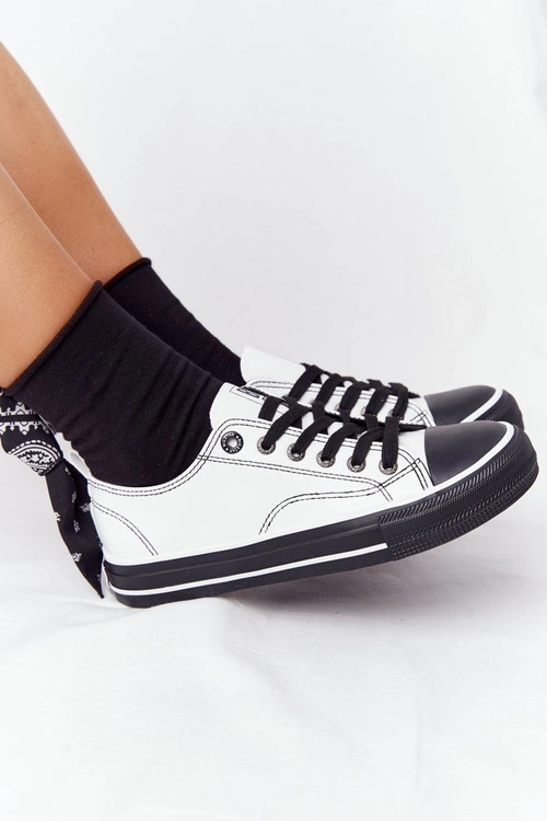 Damskie Skórzane Trampki BIG STAR HH274147 Biało-Czarne