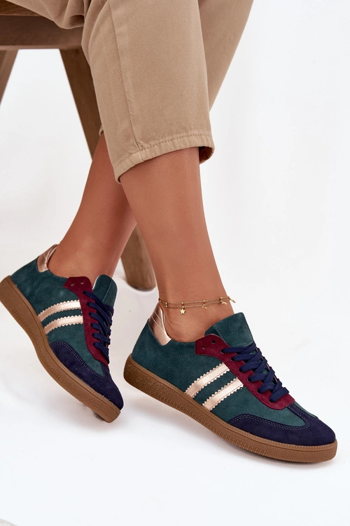 Zazoo N1068 Zamszowe Niskie Sneakersy Damskie Butelkowa Zieleń